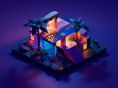 Ancient Ruins 3d blender illustration isometric lowpoly ruins