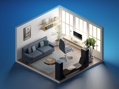 Home Office 3d blender home office illustration isometric