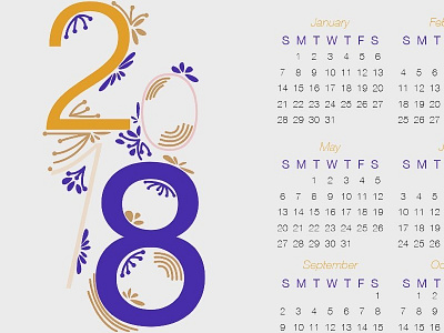 2018 Calendar 2018 calendar desk flowers new typography year