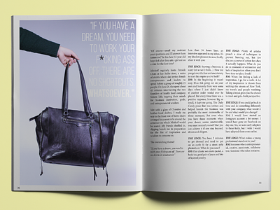 The Edge - Rebecca Minkoff Q&A edge editorial layout magazine minkoff purse purses rebecca