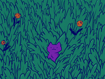 cat grass cat digital art illustration procreate