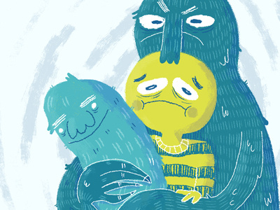 Group Hug anxiety illustration monsters