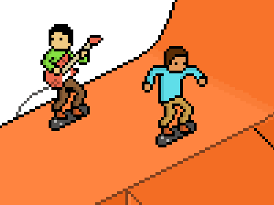 Skaters Gonna Play Guitar blue guitar orange pixel playing ps ramp skateboard skater skating