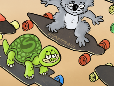 Slipstream design animals longboard slipstream longboarding scandinavian koala bear turtle grey green orange brown wheels illustration photoshop fun