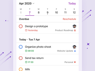 Todoist Upcoming View - iOS app calendar feature live planning project real schedule task task manager todo todoist ui