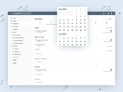 Todoist Upcoming View - Web app calendar feature live planning project real schedule task task manager todo todoist ui