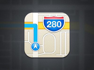 iOS 6 Maps Icon Recreation apple arrow blue car highway icon interstate ios ios6 ipad ipad mini iphone maps navigation red road shield transport yellow