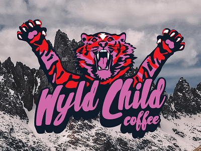 NEW specialty coffee - Roasted at high-altitude! branding coffee colors design flat hipster identity illustration logo minimal mountains orange pink tiger type vector website