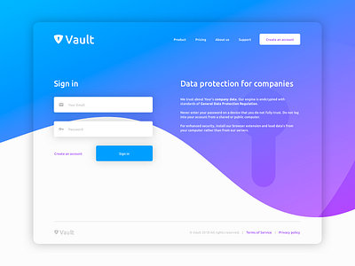 Vault data protection - Landing Page data in landing page protection sign ui ux