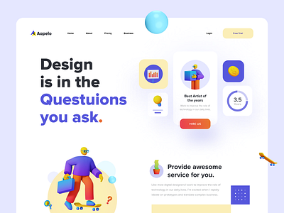 Aapelo Design studio concept website 3d 3d art agency clean design header hero banner hire us illustration illustrator landingpage noansa porstfolio studio ui uiux vector web webdesign website