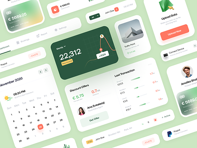 🥳 Dashboard Card - UI Components calendar card chart clean components connect credit card dashboard discount gradient graph green income last transaction paypal profile traffic point ui upload vektora
