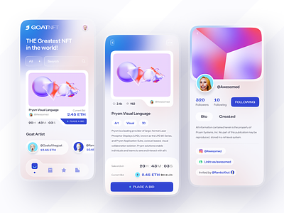 Goat NFT Marketplace App Design bid bidding bitcoin clean design detail etherum fungible home investment marketplace money nft payment profile safety token trade ui ux