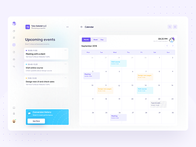 Calendar- Upcoming Events Exploration apps calendar clean dashboard date design documentation event managemenet meeting planner product saas schedule timeline tracking ui upcoming event ux web