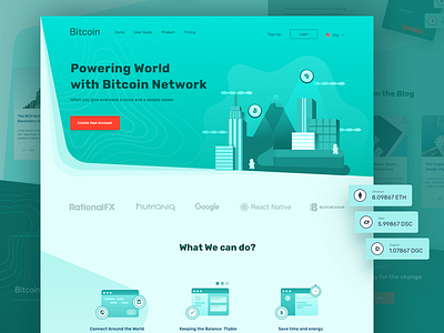 Bitcoin Concept Landing Page bitcoin build clean cryptocurrency ethereum green illustration landingpage neon ui vector