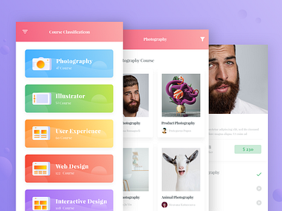 Online Course Application Concept android cards course details education home ios library list navigation online photography