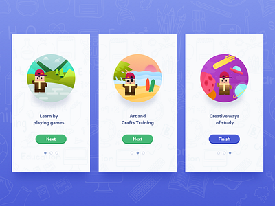 😸 Education Apps for Kids zaman now arts clean craft creative games illustration kids modern onboarding playing study unique