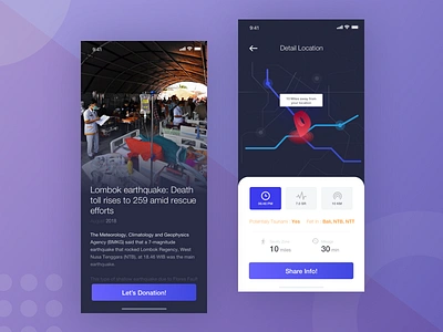 Charity For Lombok 🙏🏻 clean detection donation earthquake gradient location maps news savefty ui ux zone