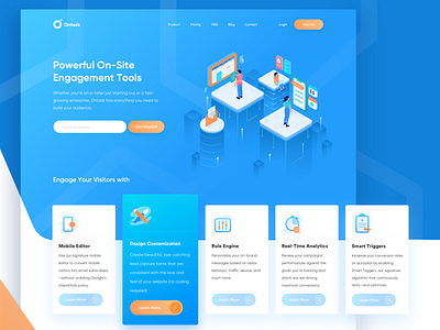 Powerful On-Site Engagement Tools apps clean debut design engagement gradient header home illustration interface isomatric landing page landingpage noansa on site powerful tools ui web website