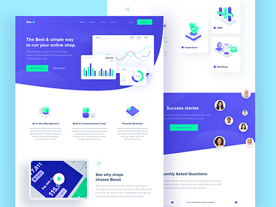 Boost Landing Page - CRM Marketing Platform analytics bussines churn clean communication crm dasboard data design growth inspection landingpage management marketing noansa platform sales uiux website workflow