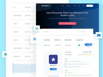 Snowball website alive - Interior page clean design details disclaimer home interior page investing landing page lender loans marketplace noansa quote snowball student debt student loans ui ux web website