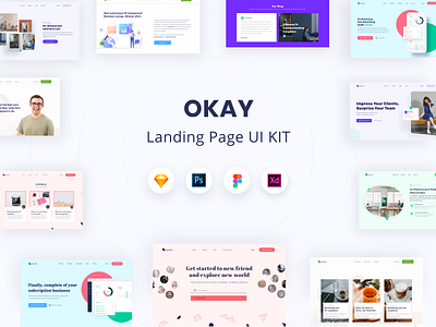 OKAY Landing Page UI KIT blog clean design featured footer header home landing page design landingpage noansa pricing support team testimonial ui ui kit ui ux ui8 ux web