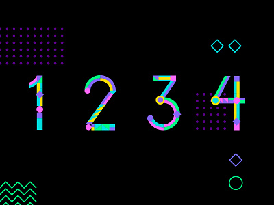 1 2 3 4 geometric lettering modern neon number shapes technology type