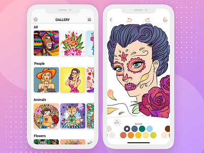 Coloring book app apple art art stress case classic coloring book coloring page design icon illustration minimal mobile mobileapp portfolio ui ux vector visual