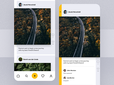 Photo Feed App app clean feed instagram ios iphone like mobile mobile app photo photography sharing ui ux yellow