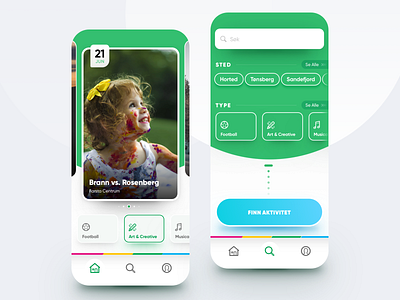 Kids Activity Finder activity app clean green icons ios iphone kids minimal mobile search sketch ui ux white