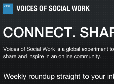 Voices of Social Work clean community dark helvetica minimal web