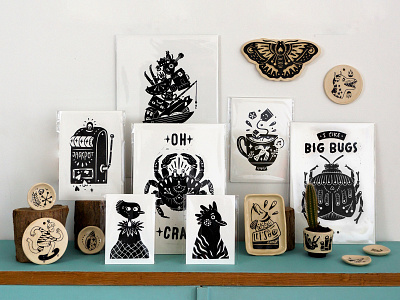 Prints & Ceramics blackandwhite blockprint ceramics doodle drawing handlettering illustration lettering linoprint maker webshop