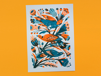 Garden Birds - Riso Print birds drawing full colour illustration nature riso risoprint