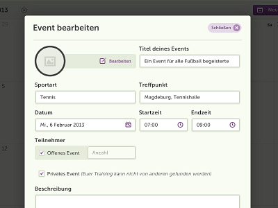 Edit overlay client date design edit event flat location simple sport time
