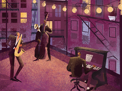Marianna Tomaselli Jazz Nght atmosphere cello city design digitalpaiting drawing illustration jazz music newyork piano sax sing sound