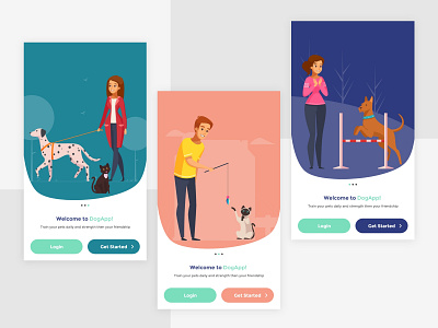 Petapp UI desing on boarding screen android application apps branding clean creativity design dogapp logo mockup pet care petapp trainingapp ui ux