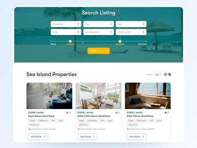 Search Property Listing UI Design android application apps branding clean creativity design home page logo mockup property property listing ui ux web page