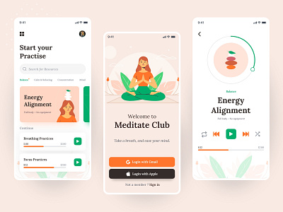 Meditation App Design app design app designer app designers app development apple application creativity design health app meditation meditation app mental health mindfulness player typography ui ux yoga yoga app