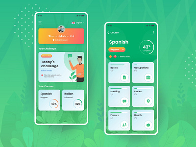 Language Learning App app application application ui clean design design illustration language learning learning learning app learning platform mockup product design product page quiz reading speaking typography ui ux vector