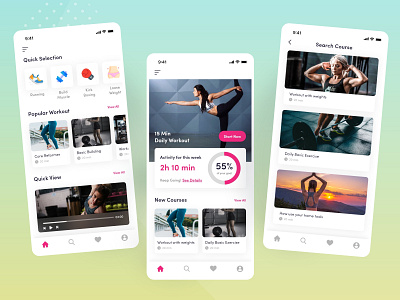 Fitness App UI Design app design application branding clean design course creativity design fitness app fitness training gym gym app interface minimal design mockup running ui ux weight loss workout yoga