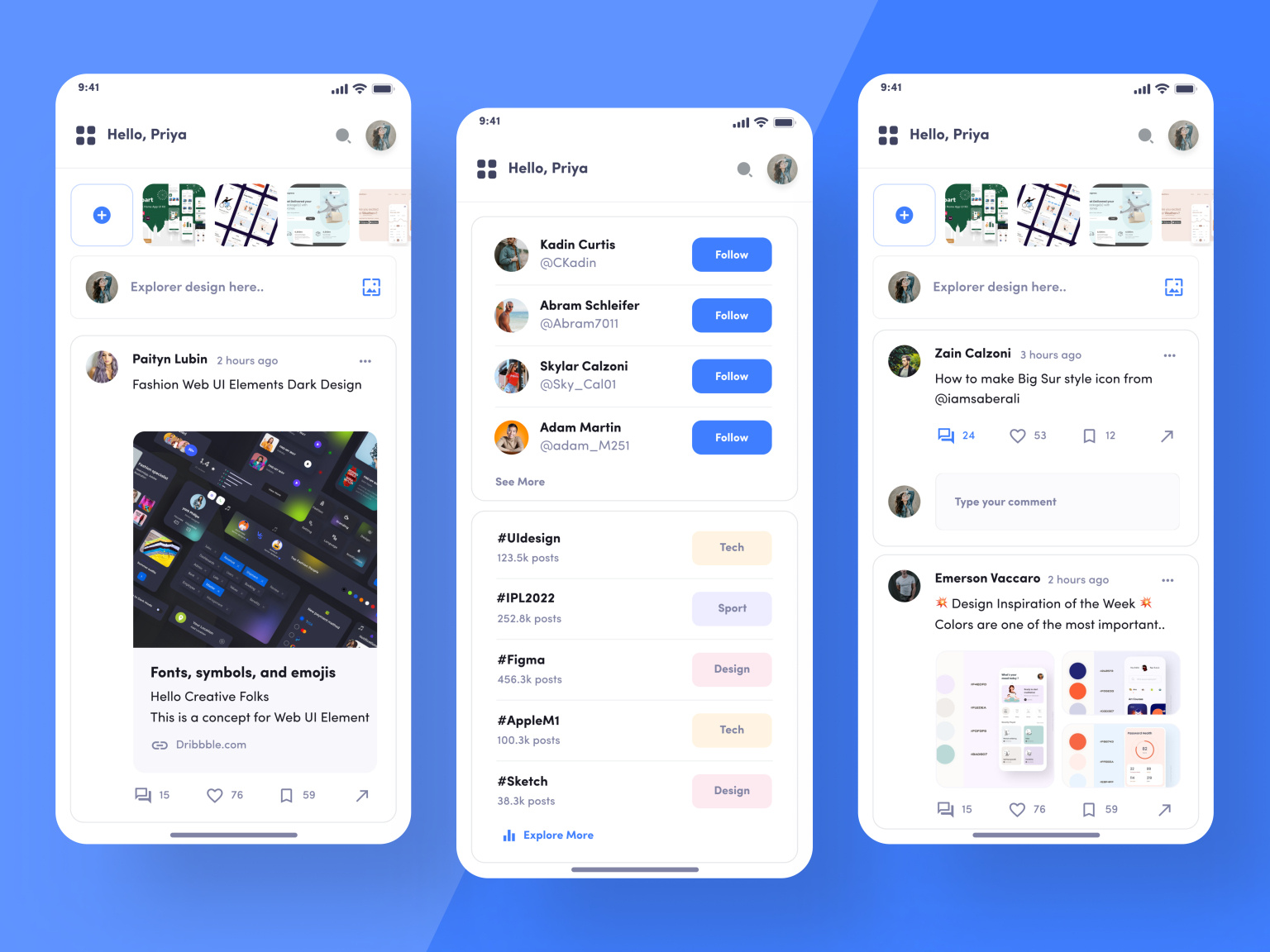 Designer Social Feed UI Design by Krunal Ramoliya on Dribbble