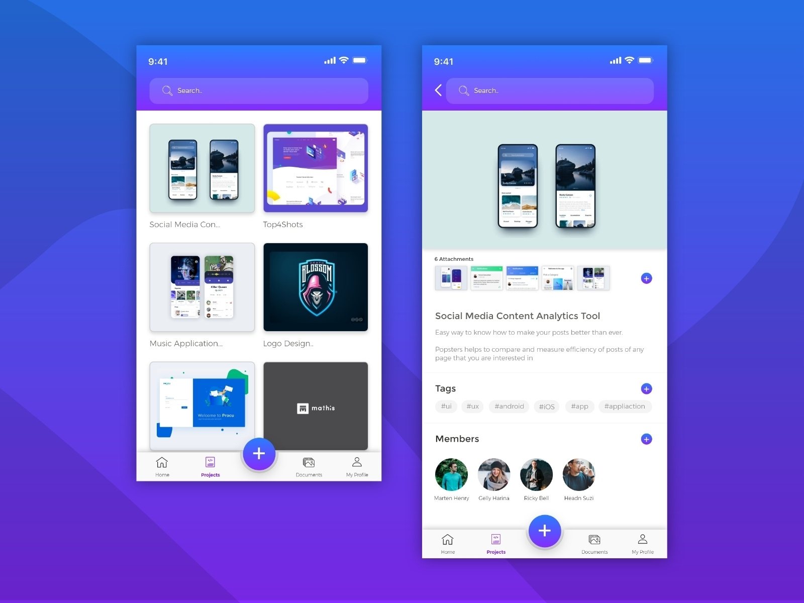 Project listing app ui by Krunal Ramoliya on Dribbble