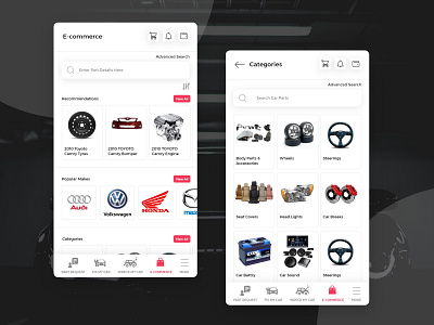 E-commerce App ui Design android application apps branding car parts clean creativity design ecommerce app ecommerce design illustration logo mechnical mockup shopping ui ux