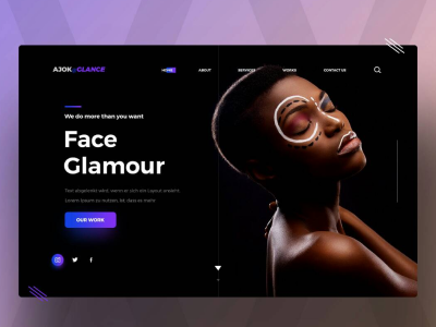 Ajok concept landing page design dark design glamour gradient landing page uiux