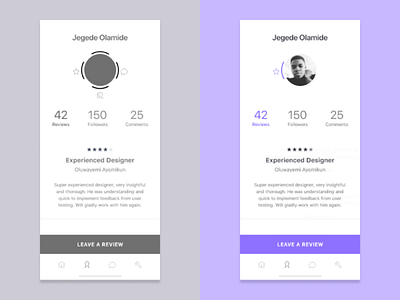 Designer Profile - reviews screen app clean design inspiration ios minimal mobile mobile app profile profile design ui