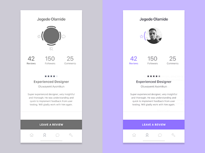 Designer Profile - reviews screen