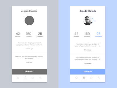 Designer Profile - comments screen app clean colorful design gradient inspiration minimal mobile mobile app profile ui uiux