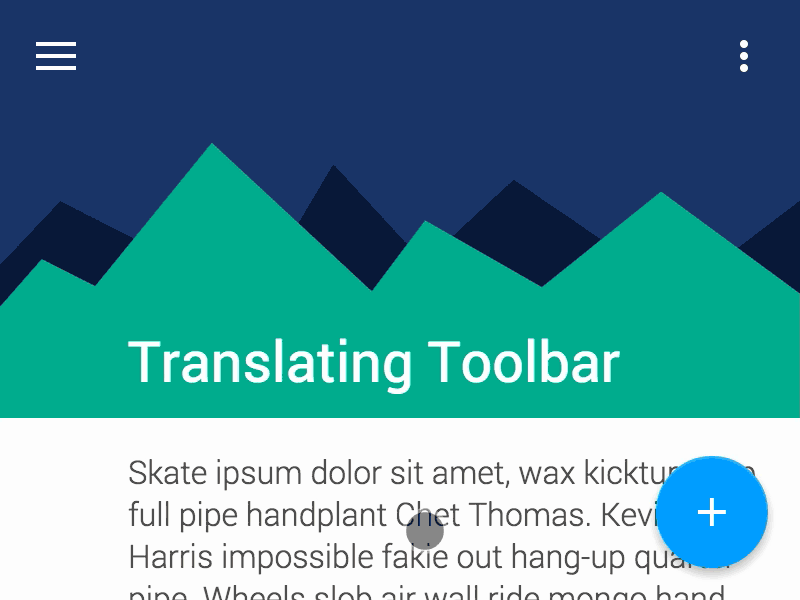 HTML Translating Toolbar action button css floating floating action button google html jquery material design toolbar translating