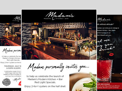 Madam's Modern Kitchen & Grill - New Orleans business card design logo design concept menu design restaurant branding