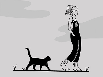 Just a Girl and her Black Cat black cat characterdesign digital illustration digitalart flat flat illustration halloween illustration simple illustration spooky season