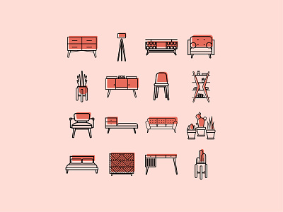 Mid-Century Modern Furniture Icon Set